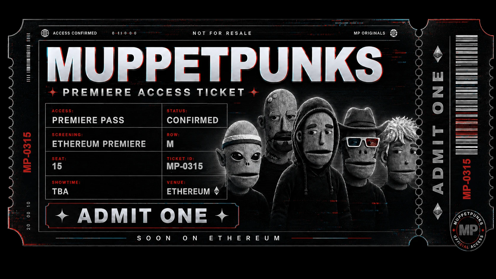 Premiere access confirmed. MP-0315 / Seat M15. Soon on Ethereum.