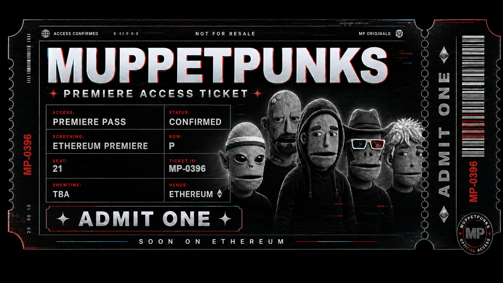 Premiere access confirmed. MP-0396 / Seat P21. Soon on Ethereum.